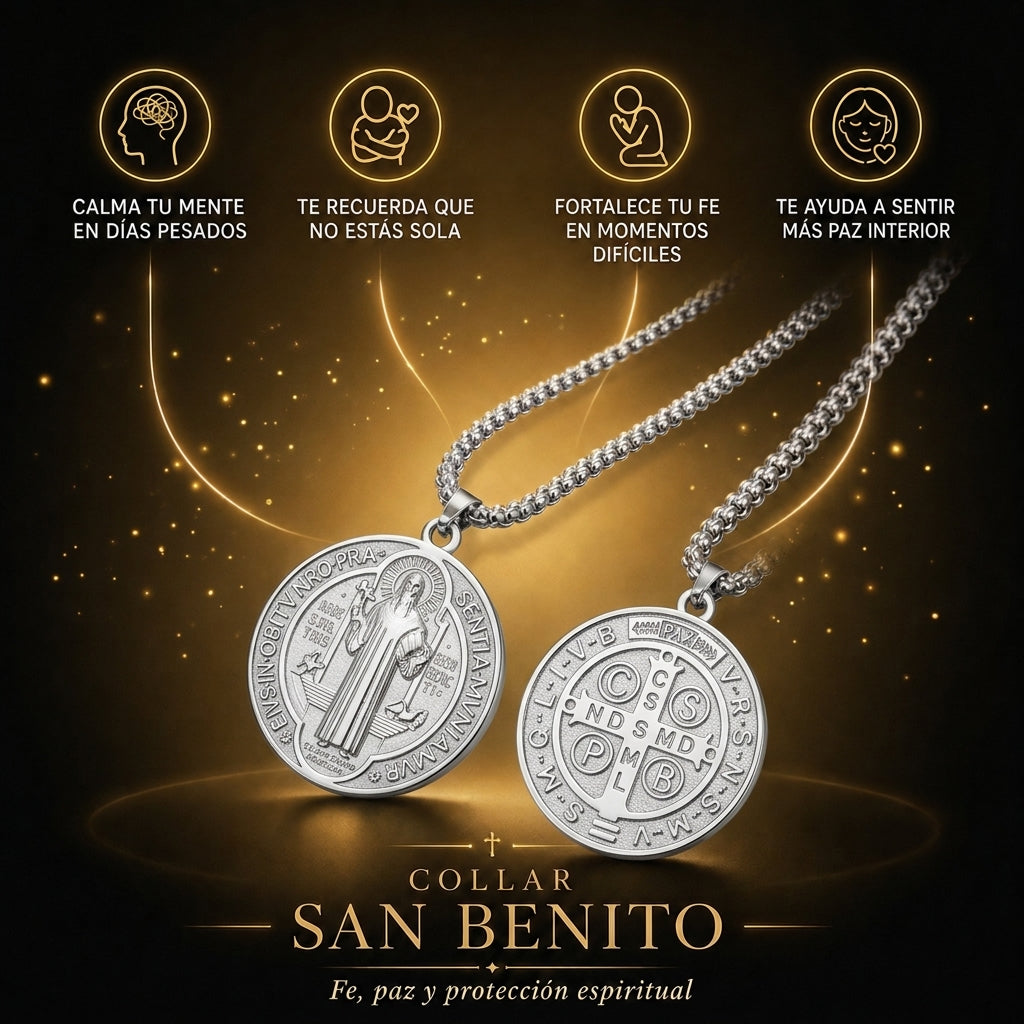 2x1 Collar San Benito  - Bendición y Prosperidad. Bañado en Oro