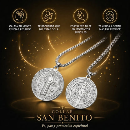 2x1 Collar San Benito  - Bendición y Prosperidad. Bañado en Oro