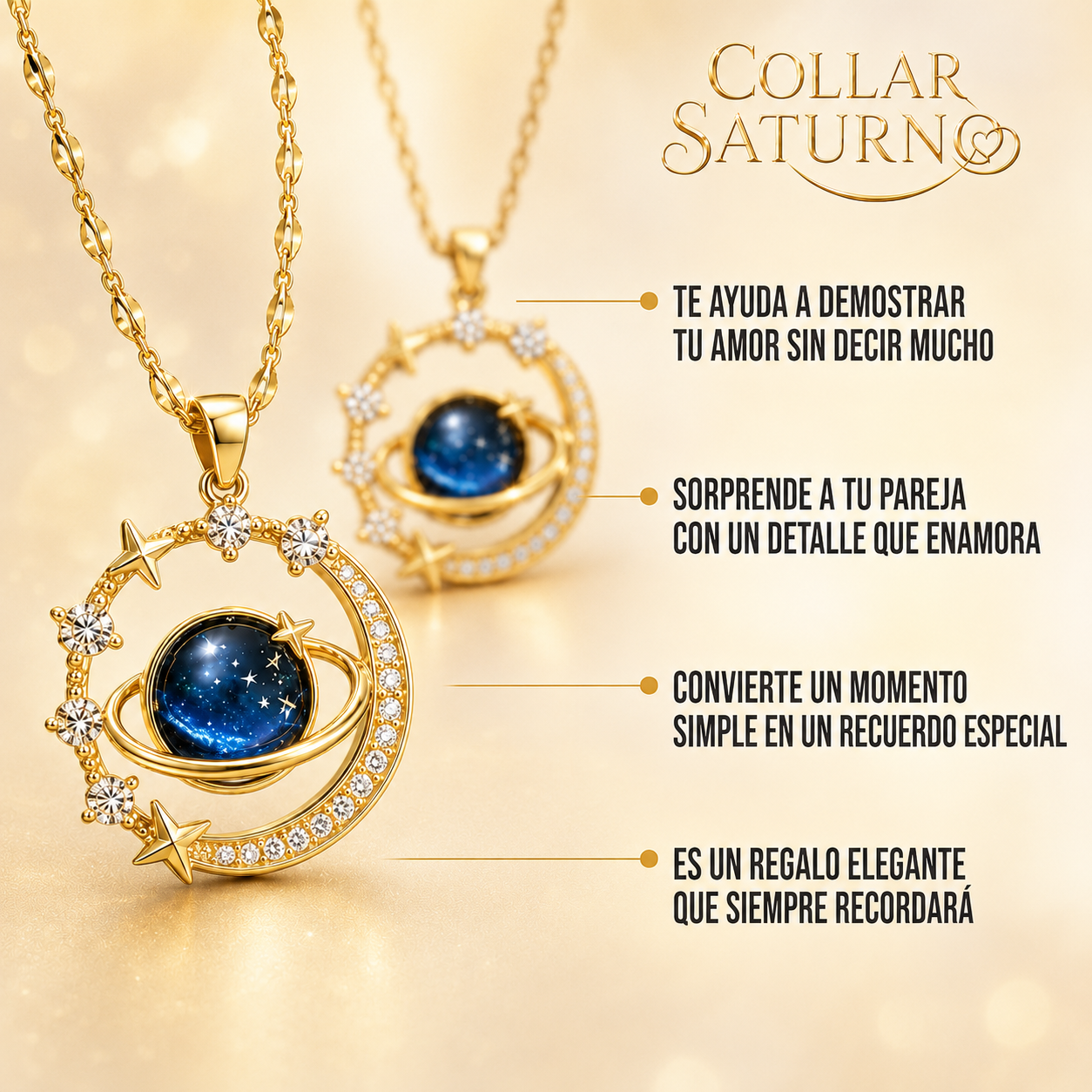 2x1 Collar Saturno Aura® | Efecto Vínculo Eterno™ Bañado en Oro