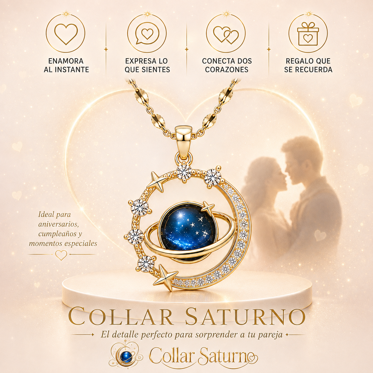 2x1 Collar Saturno Aura® | Efecto Vínculo Eterno™ Bañado en Oro