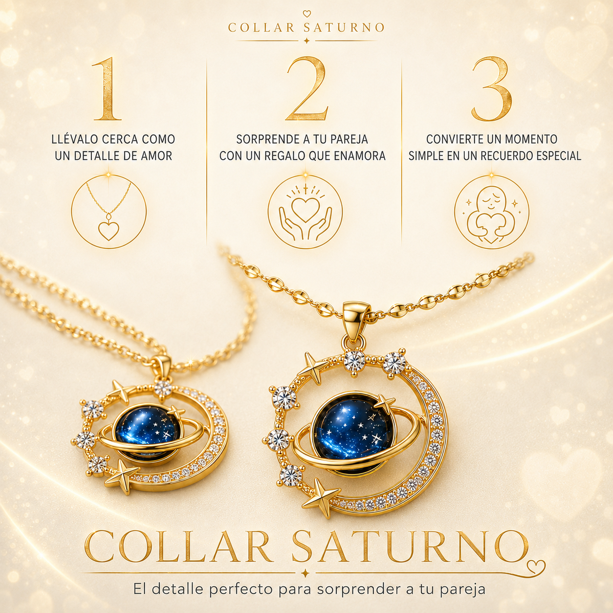 2x1 Collar Saturno Aura® | Efecto Vínculo Eterno™ Bañado en Oro