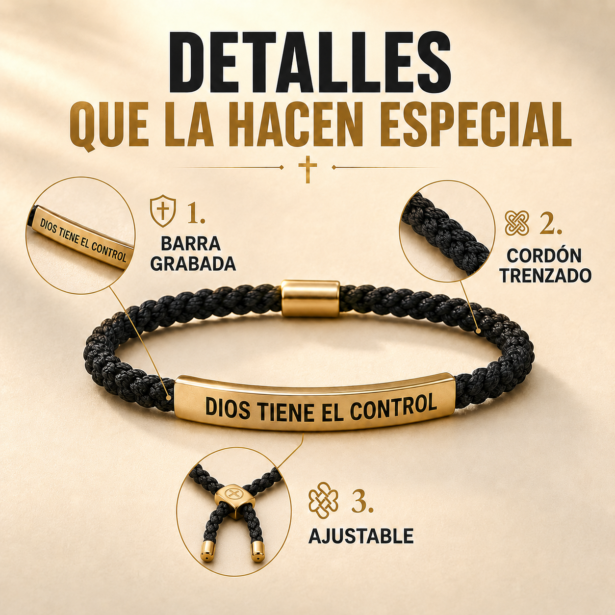 2x1 Pulsera Dios Tiene el Control - Fe Dorada Bañado en Oro