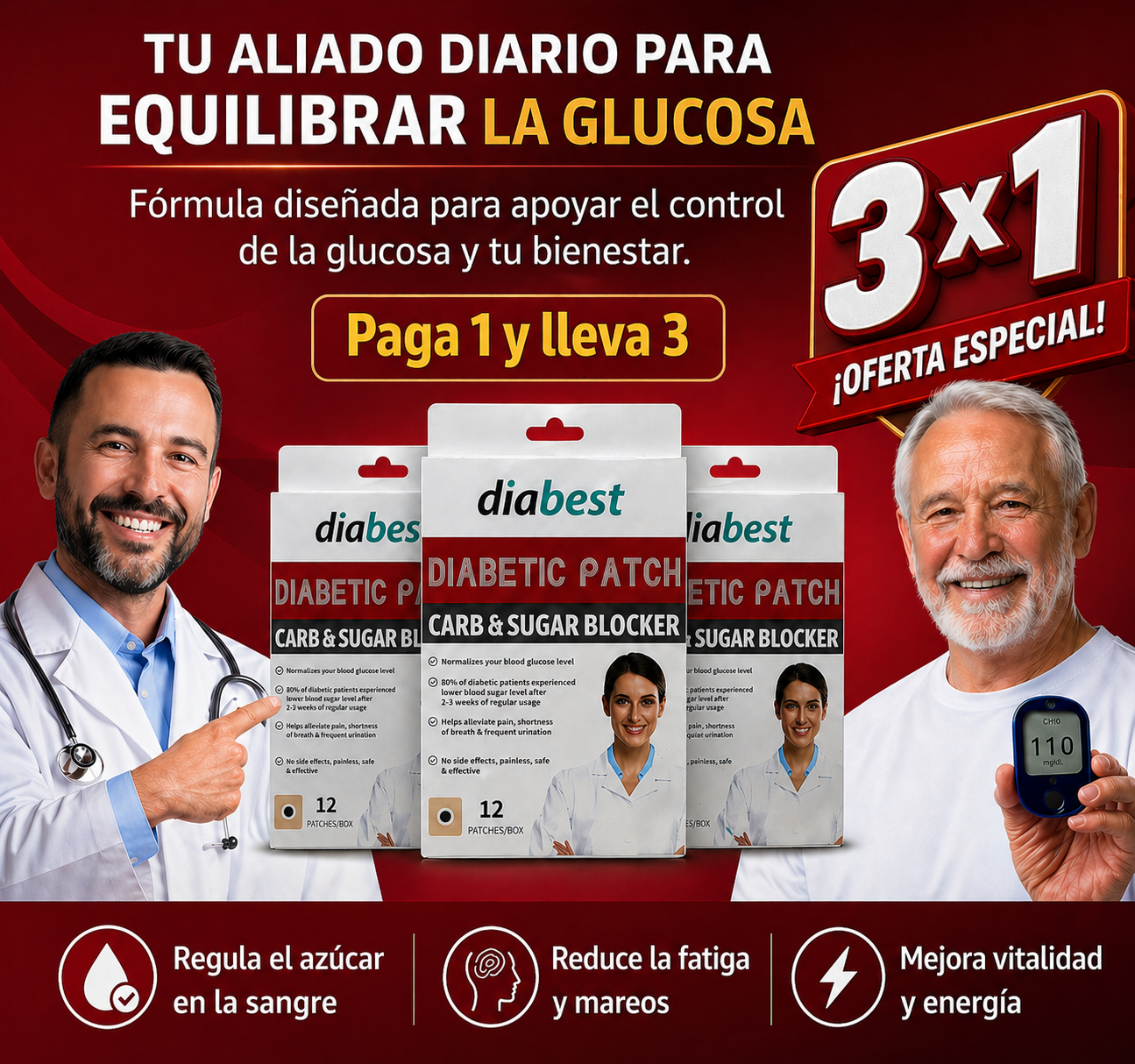 GlucoPatch - Parches para control de diabetes que eliminan azucar y carbohidratos