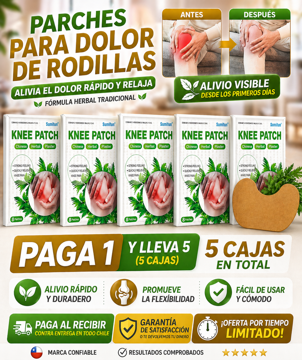 5x1 Parches Alivio Dolor Rodillas y Artrosis ¡MEGA PROMO!