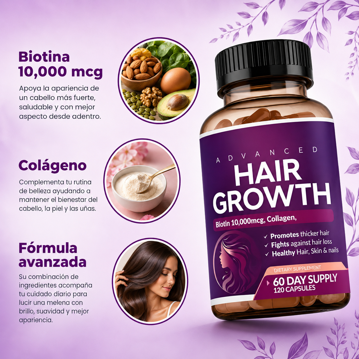 Hair Growth® Vitamina para cabello con Biotina x 60 cápsulas
