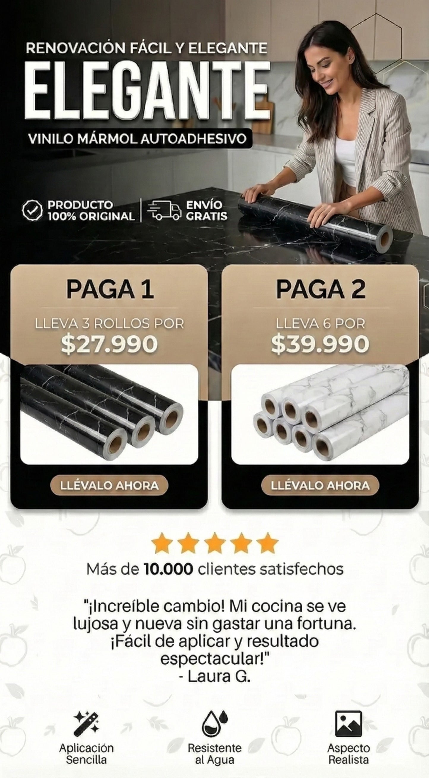 ¡3x1 Súper Promo! Papel Adhesivo Efecto Mármol 3x0,6 metros