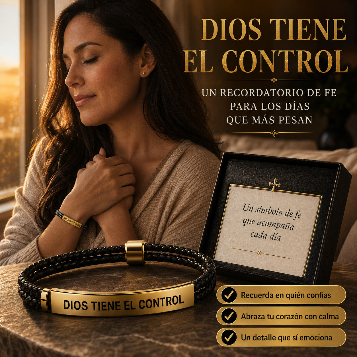 2x1 Pulsera Dios Tiene el Control - Fe Dorada Bañado en Oro