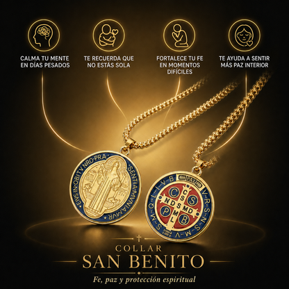 2x1 Collar San Benito  - Bendición y Prosperidad. Bañado en Oro