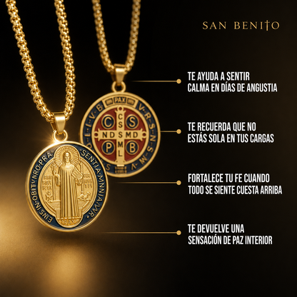 2x1 Collar San Benito  - Bendición y Prosperidad. Bañado en Oro