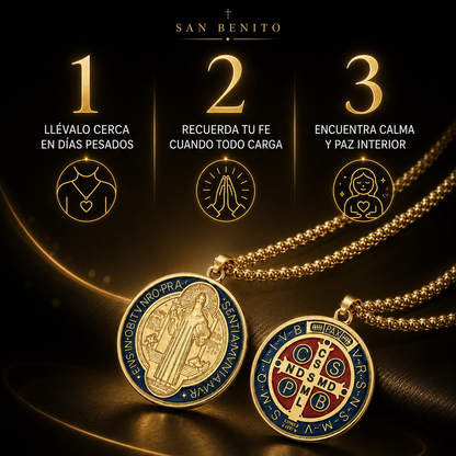 2x1 Collar San Benito  - Bendición y Prosperidad. Bañado en Oro