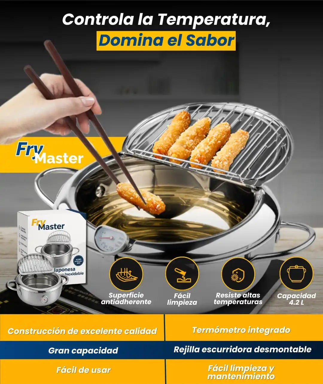 FryMaster® - Olla Freidora de Acero Inoxidable y Anti Adherente