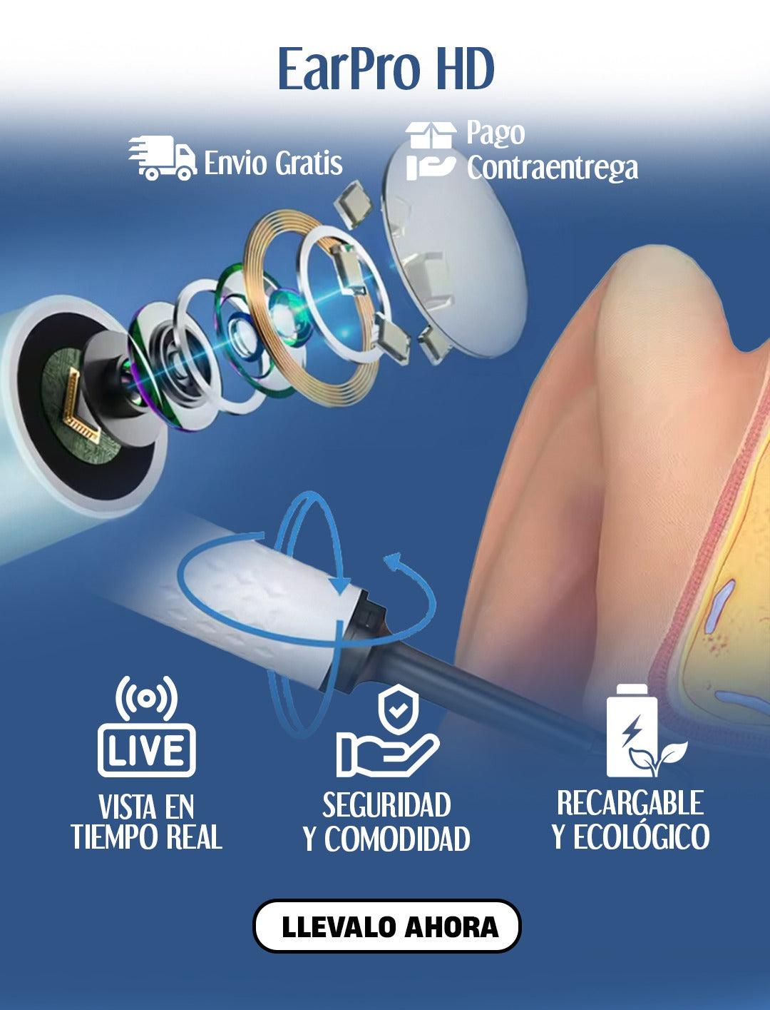 EarPro HD - Otoscopio Limpiador de Oidos Con Camara Wifi HD & Luz led