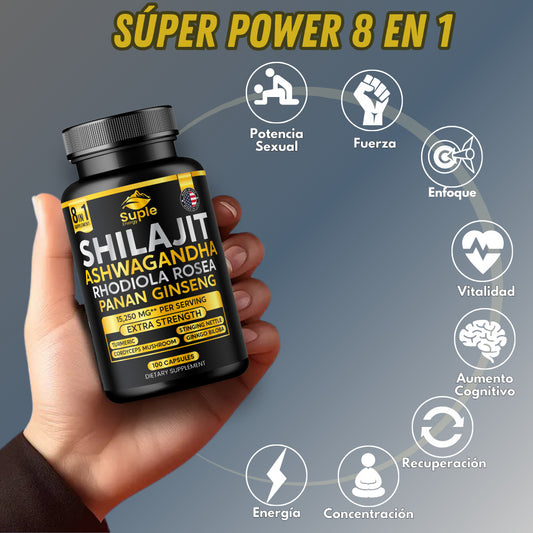 Super Power 8 en 1 (Shilajit + Ashwagandha + Rhodiola Rosea + Panax + Ginseng y más) 60caps