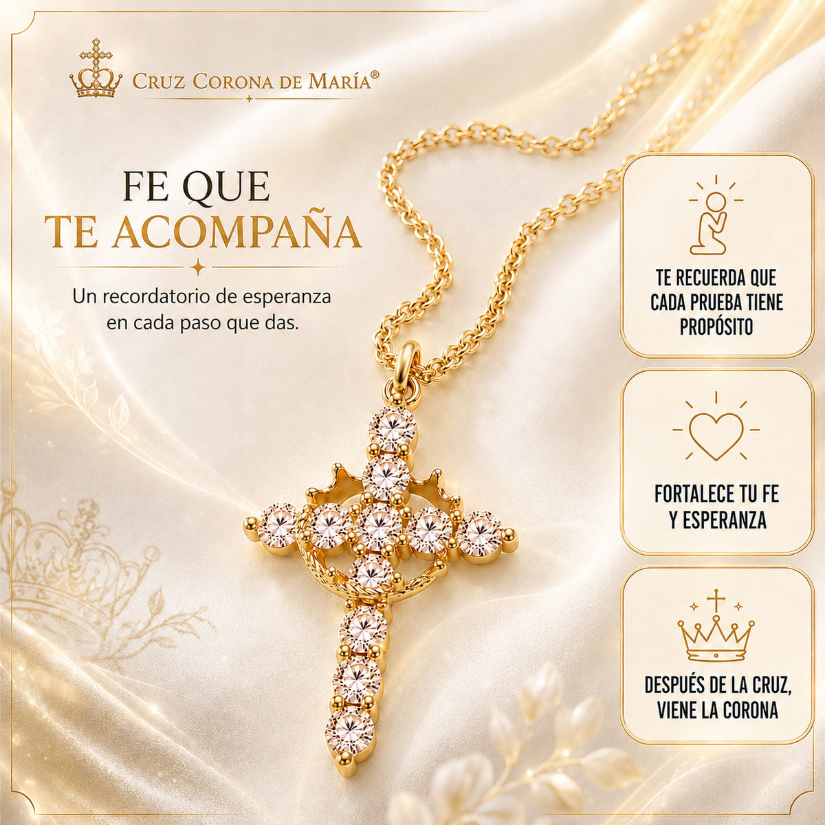 2x1 Collar Cruz Corona de María® Baño en oro | Esperanza que Acompaña en Todo Momento