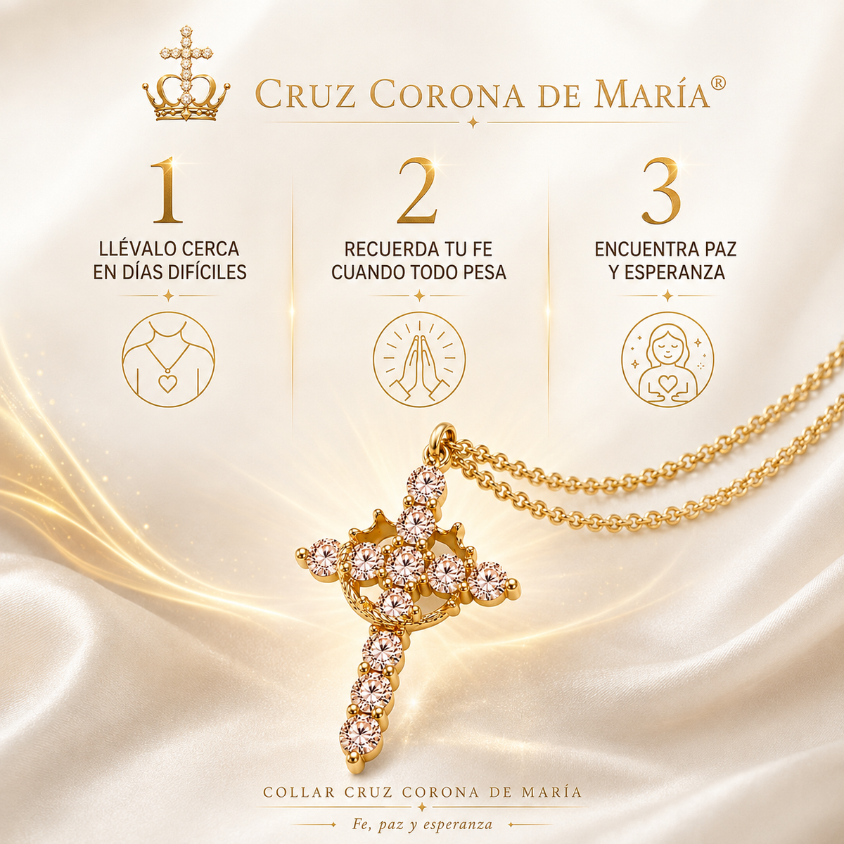 2x1 Collar Cruz Corona de María® Baño en oro | Esperanza que Acompaña en Todo Momento