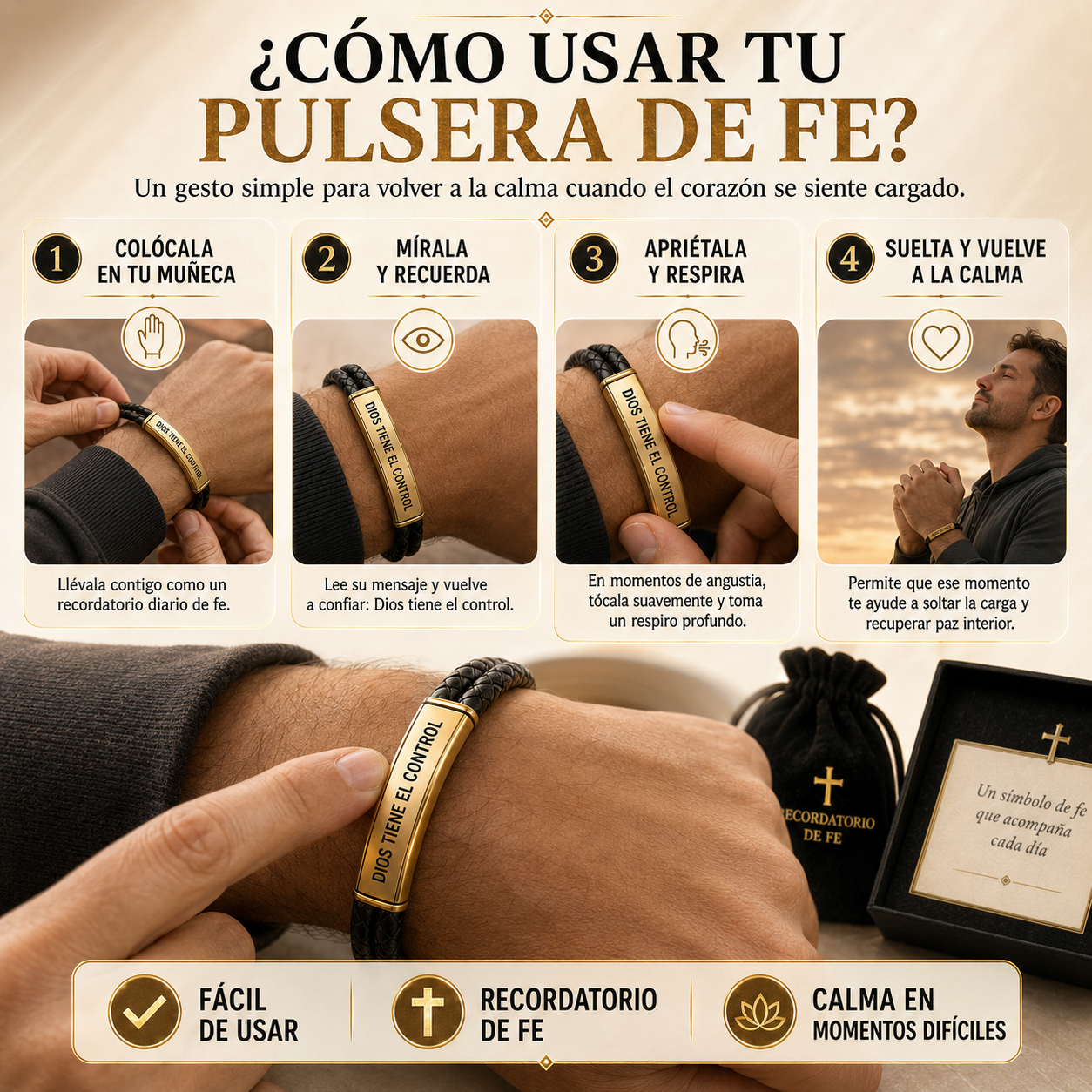 2x1 Pulsera Dios Tiene el Control - Fe Dorada Bañado en Oro