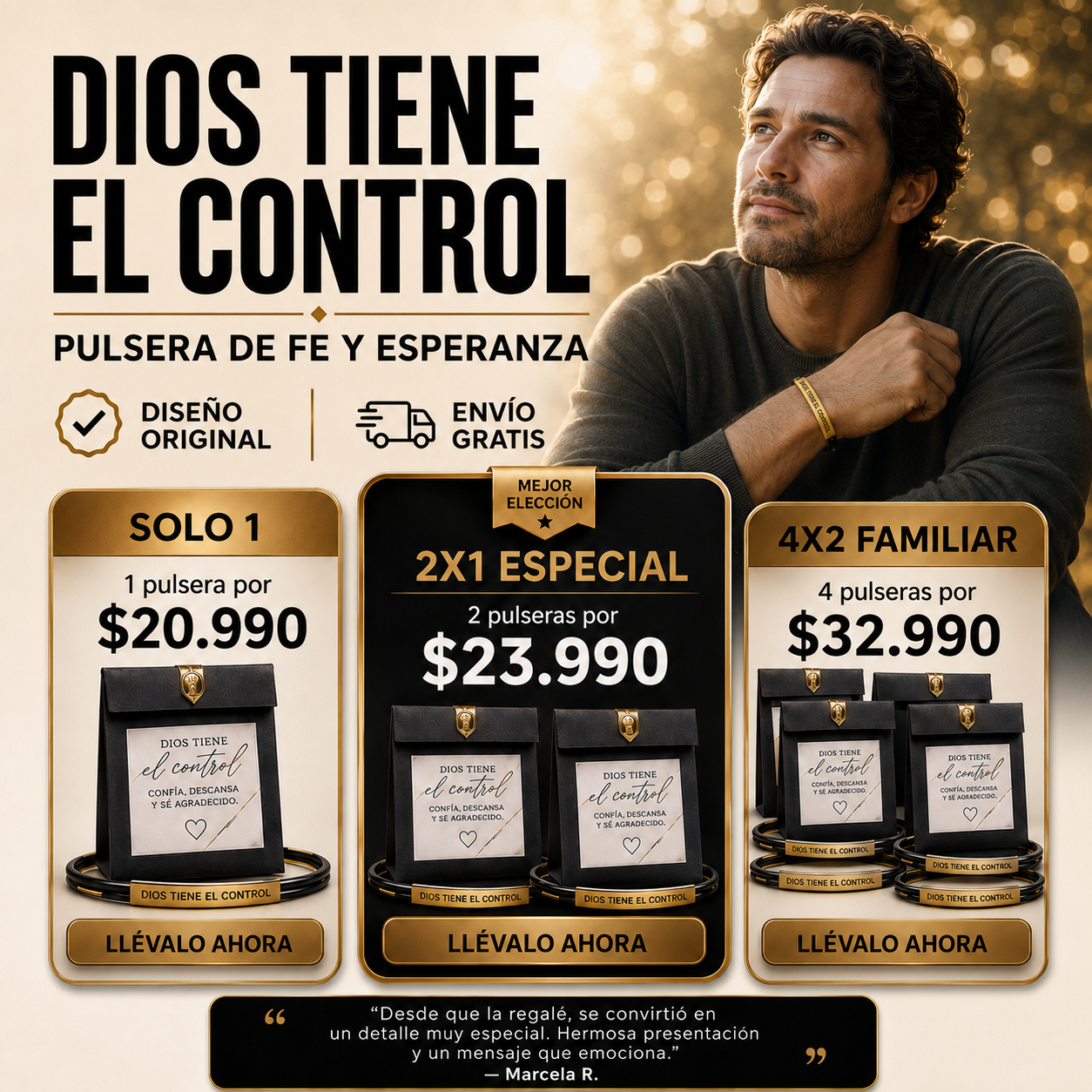 2x1 Pulsera Dios Tiene el Control - Fe Dorada Bañado en Oro