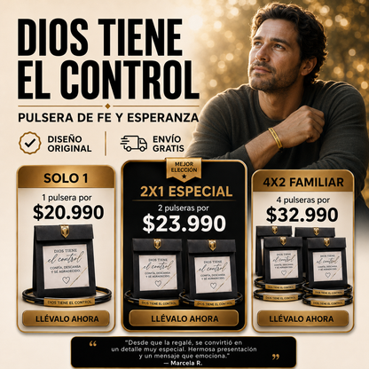 2x1 Pulsera Dios Tiene el Control - Fe Dorada Bañado en Oro