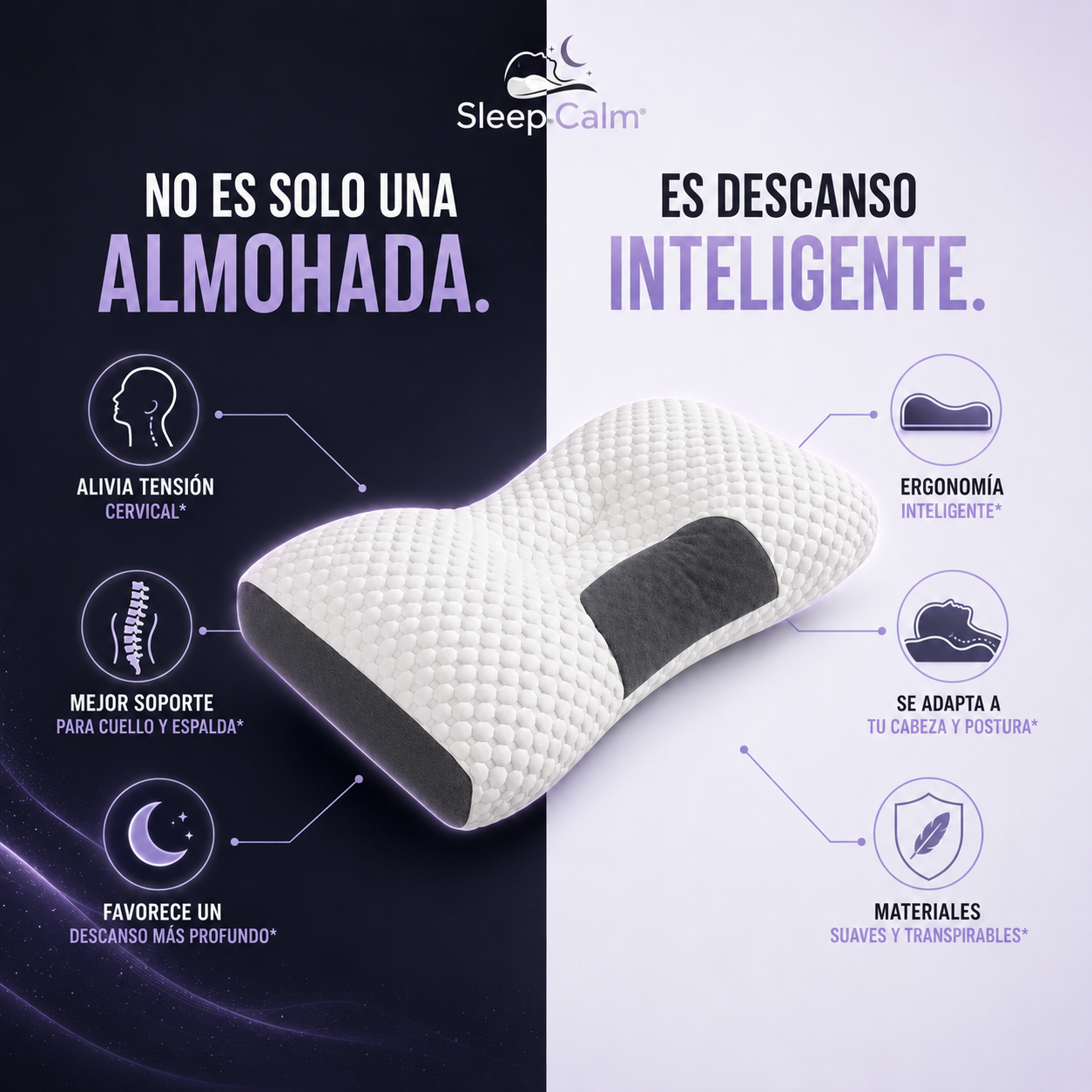 SleepCalm® Almohada Ortopédica - Soporte Cervical para un Sueño Más Profundo