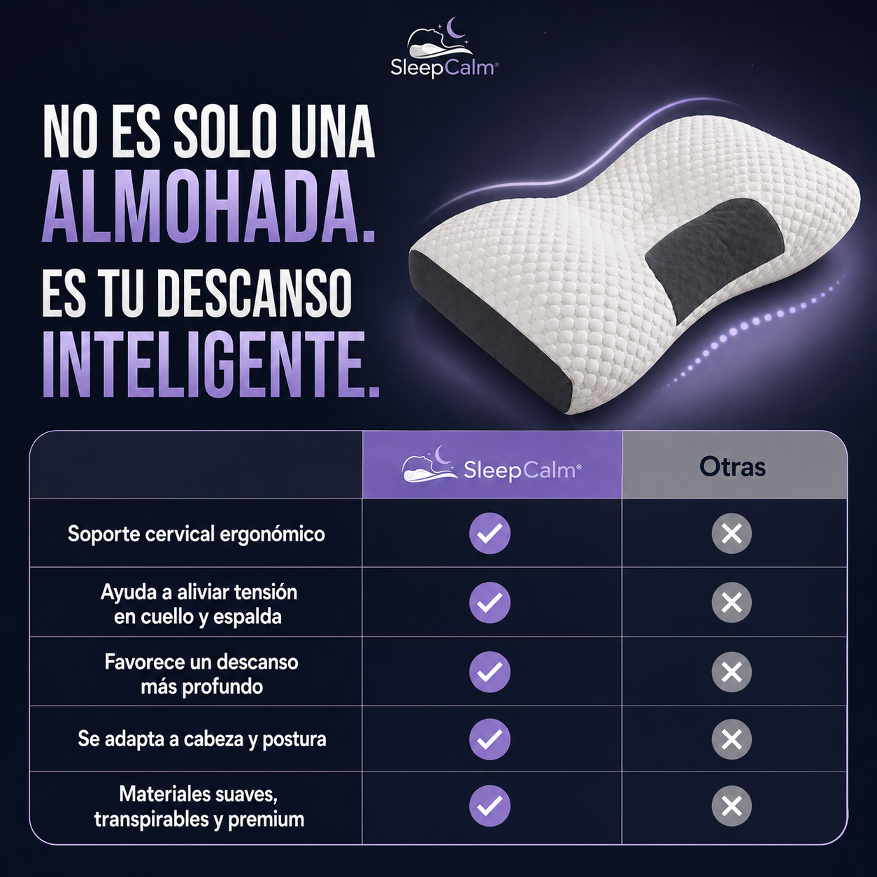 SleepCalm® Almohada Ortopédica - Soporte Cervical para un Sueño Más Profundo