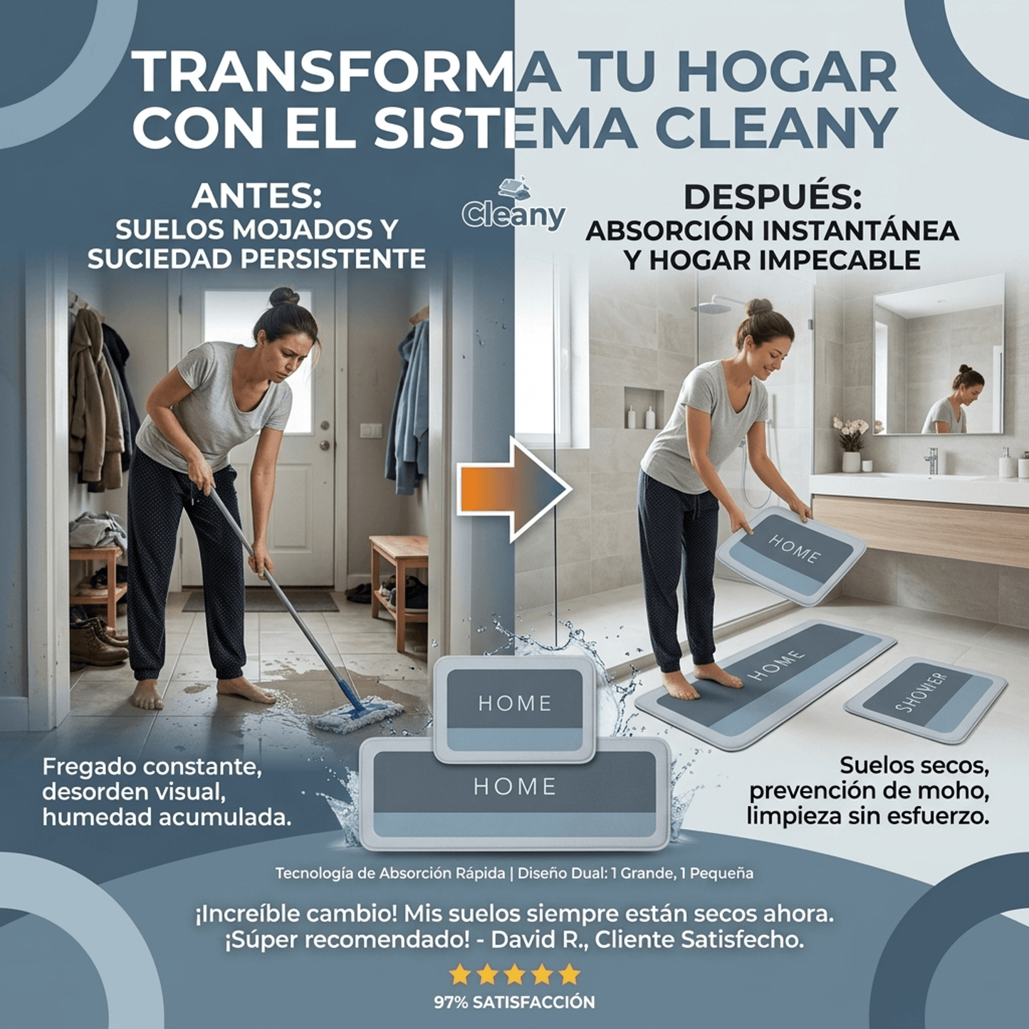 Set de 2x1 Tapetes Ultra Absorbentes para Baño/Cocina Cleany®