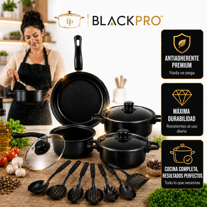 BlackPro® | Set de Cocina Antiadherente 13 Piezas premium