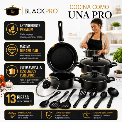 BlackPro® | Set de Cocina Antiadherente 13 Piezas premium
