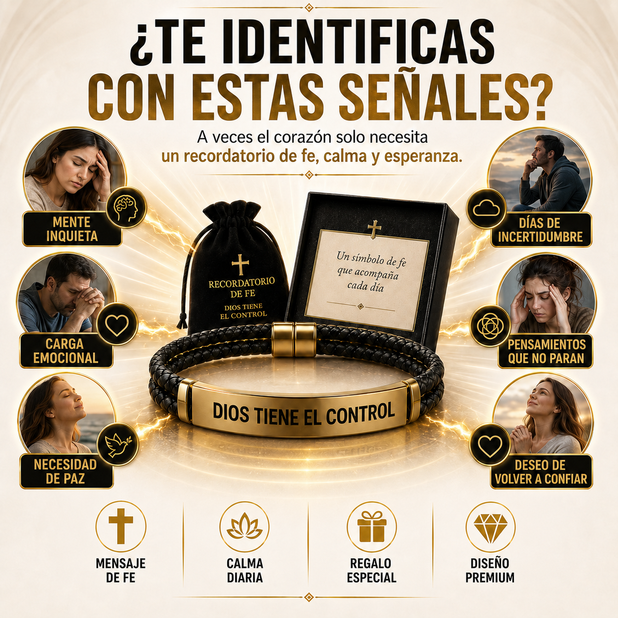 2x1 Pulsera Dios Tiene el Control - Fe Dorada Bañado en Oro