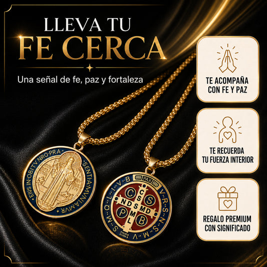 2x1 Collar San Benito  - Bendición y Prosperidad. Bañado en Oro