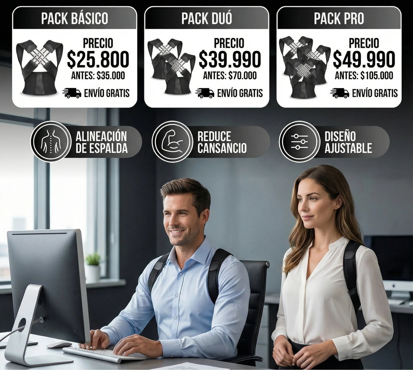 Corrector de Postura Ergonómico Ajustable FlexBack – Reduce Dolor de Espalda